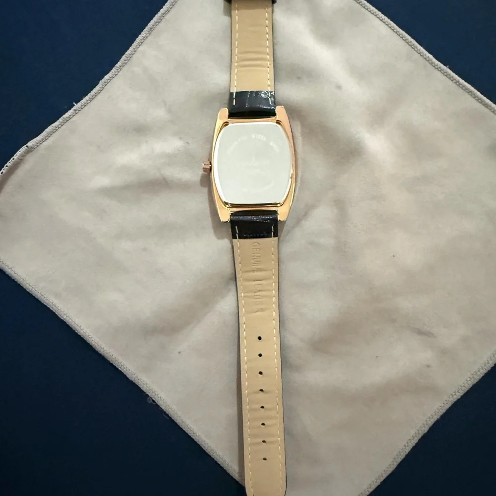Peugeot Men’s Vintage Rose Gold Cushion Shaped Watch with Black Leather Band - Picture 3 of 6